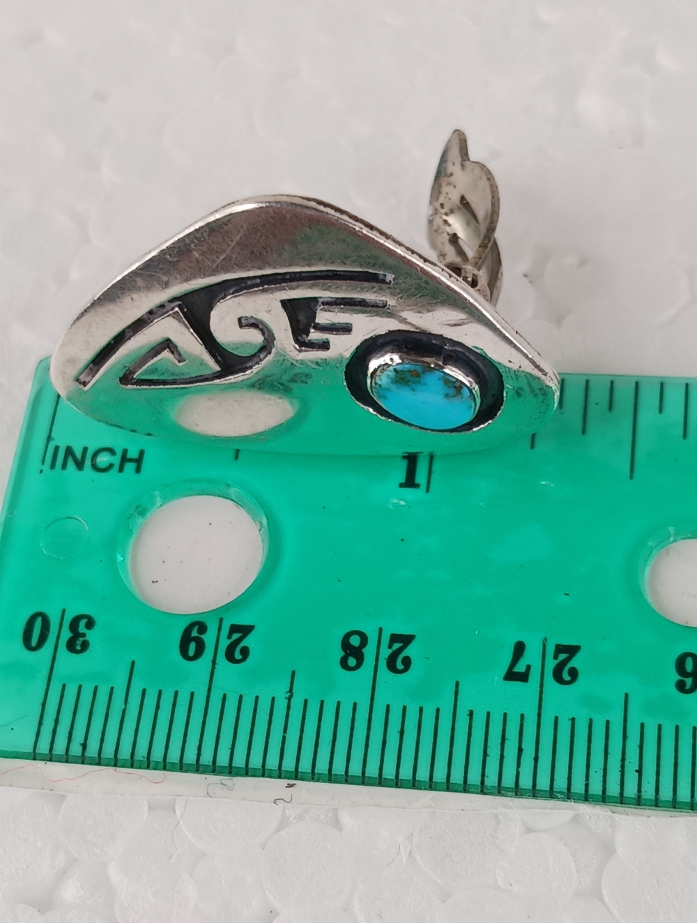 Earrings Clip On Vintage Navajo Sterling Turquoise Elongated Shadowbox Symbols - Picture 12 of 12
